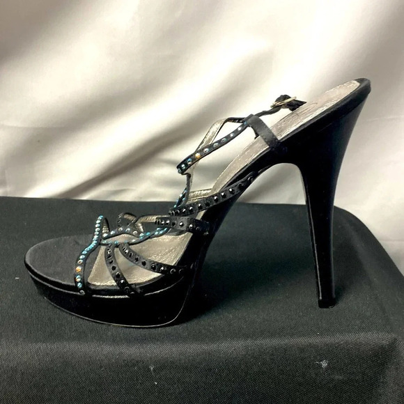 ADRIANNA PAPELL WO SIZE 10 BLACK 5”HEEL LEATHER HIGH HEEL SHOE ANKLE STRAPS - Picture 1 of 14